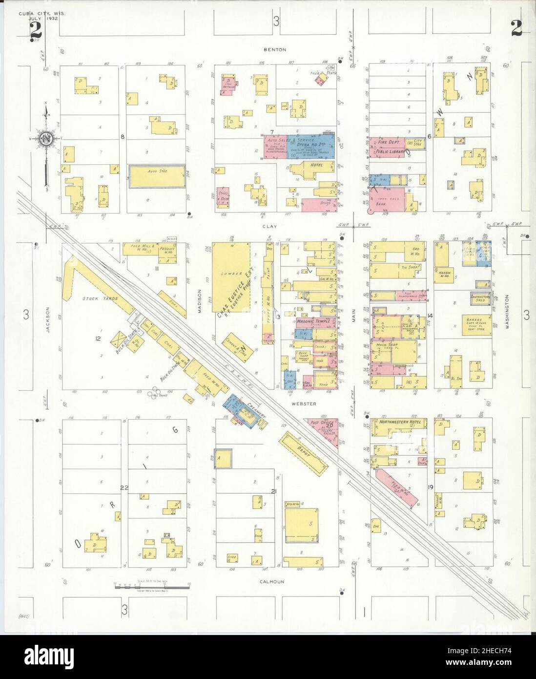 Sanborn Fire Insurance Map from Cuba City, Grant County, Wisconsin. Stock Photo