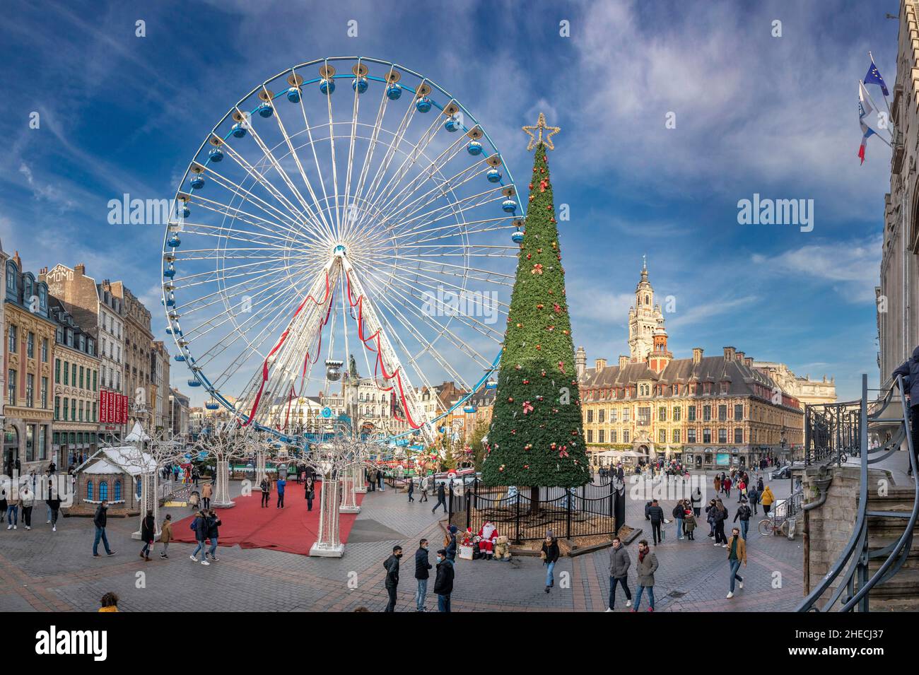 France, Nord, Lille, the Ferris wheel installed during the Christmas season on the Place du General de Gaulle or Grand Place Stock Photo
