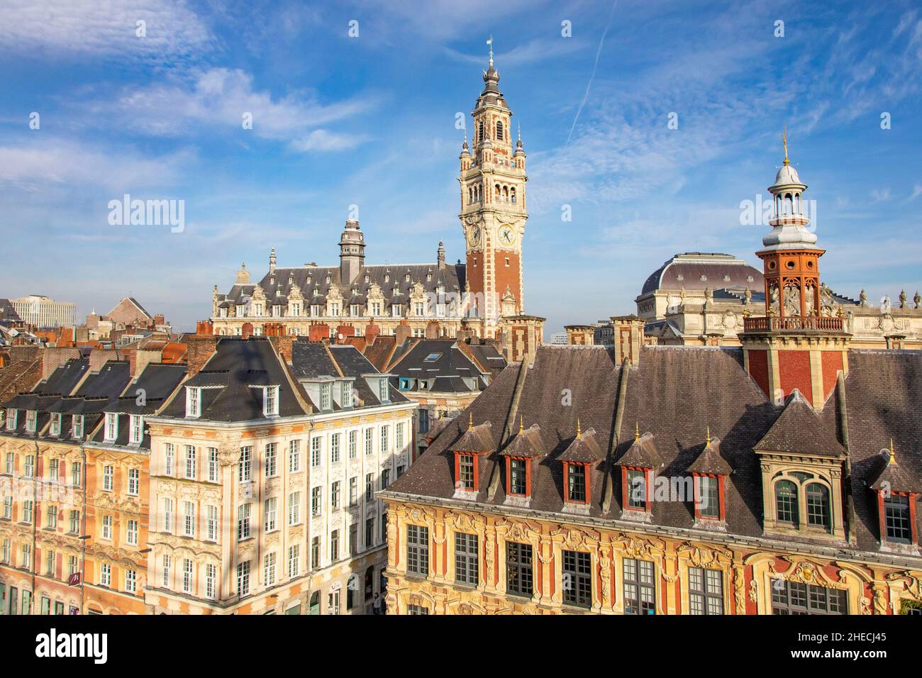 France, Nord, Lille, old stock exchange and belfry of the chamber of commerce and opera Stock Photo