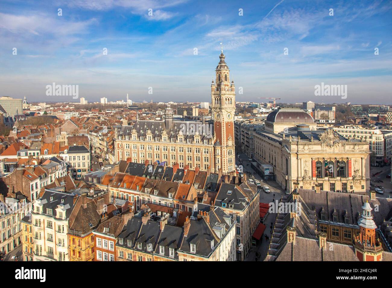 France, Nord, Lille, old stock exchange and belfry of the chamber of commerce and opera Stock Photo