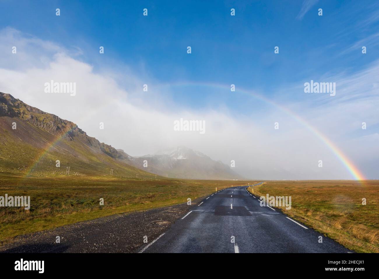 Iceland, Vesturland Region, Snaefellsnes Peninsula, Route 54, rainbow Stock Photo