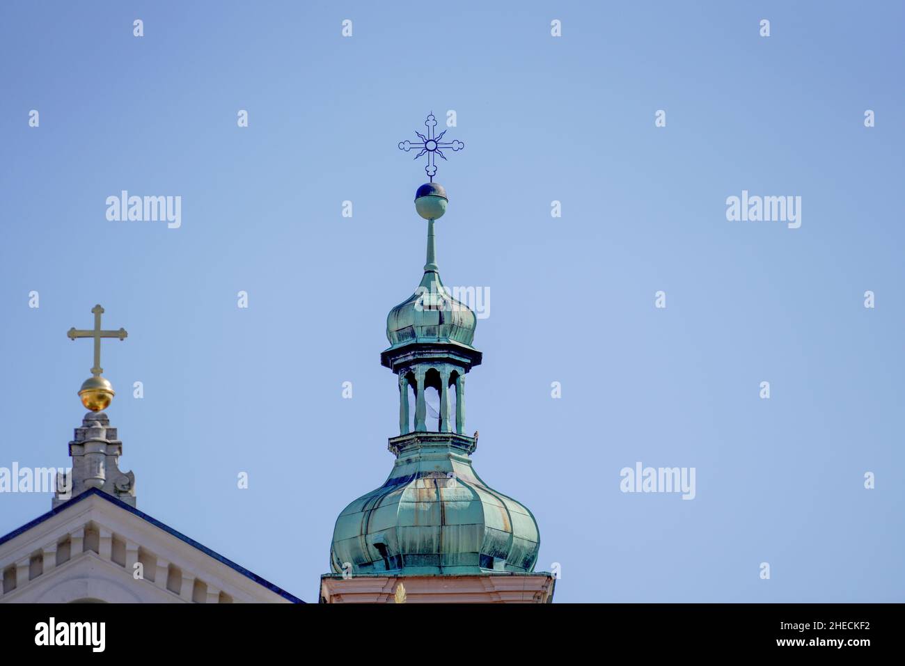 Onion dome with onion helmet or onion dome photographed on a church
