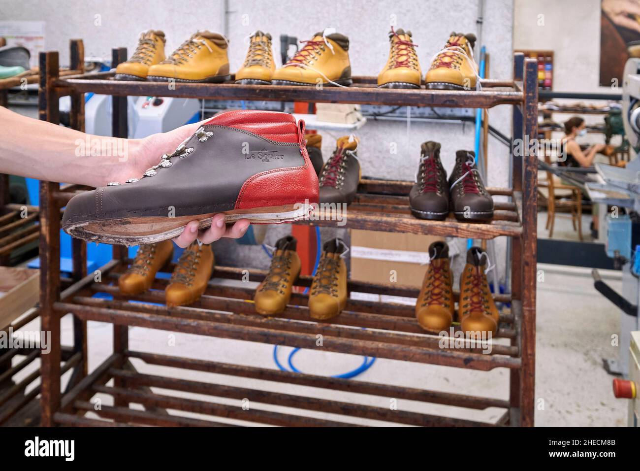 France, Pyrenees Atlantiques, Bearn, le Soulor, French shoe manufacturer Stock Photo