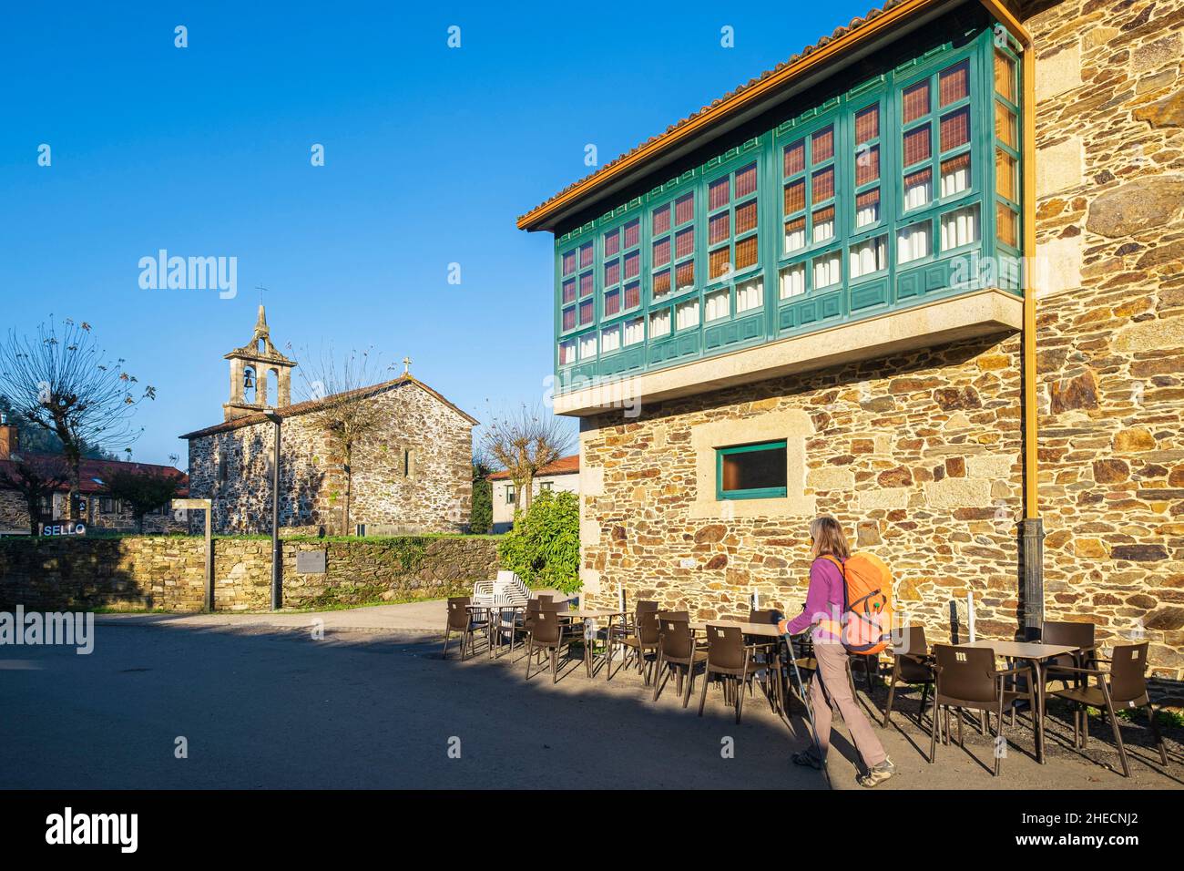 Spain, Galicia, surroundings of Santiago de Compostela, San Paio hamlet, hike on the Camino Franc?s, Spanish route of the pilgrimage to Santiago de Compostela, listed as a UNESCO World Heritage Site Stock Photo