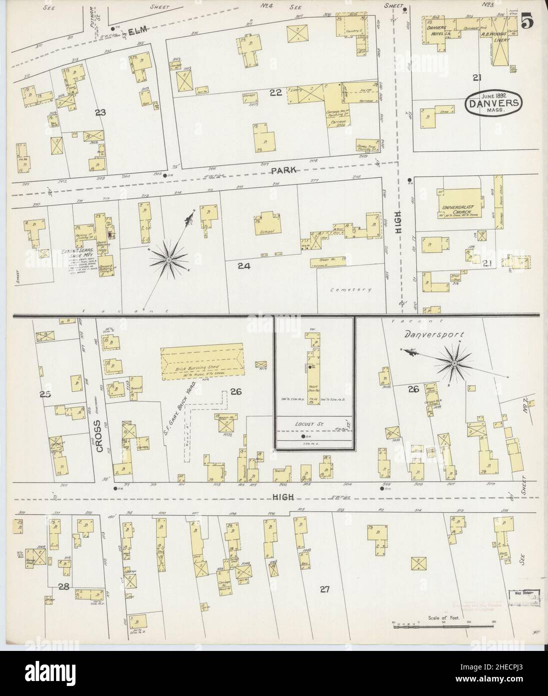Sanborn Fire Insurance Map from Danvers, Essex County, Massachusetts