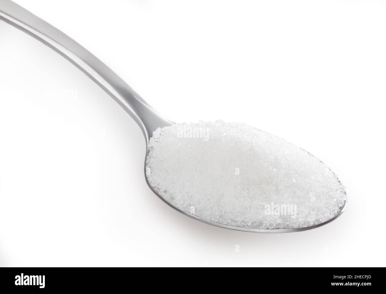 Teaspoon of white sugar isolated on white background with clipping path Stock Photo