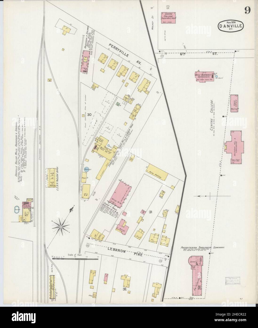 Sanborn Fire Insurance Map from Danville, Boyle County, Kentucky Stock