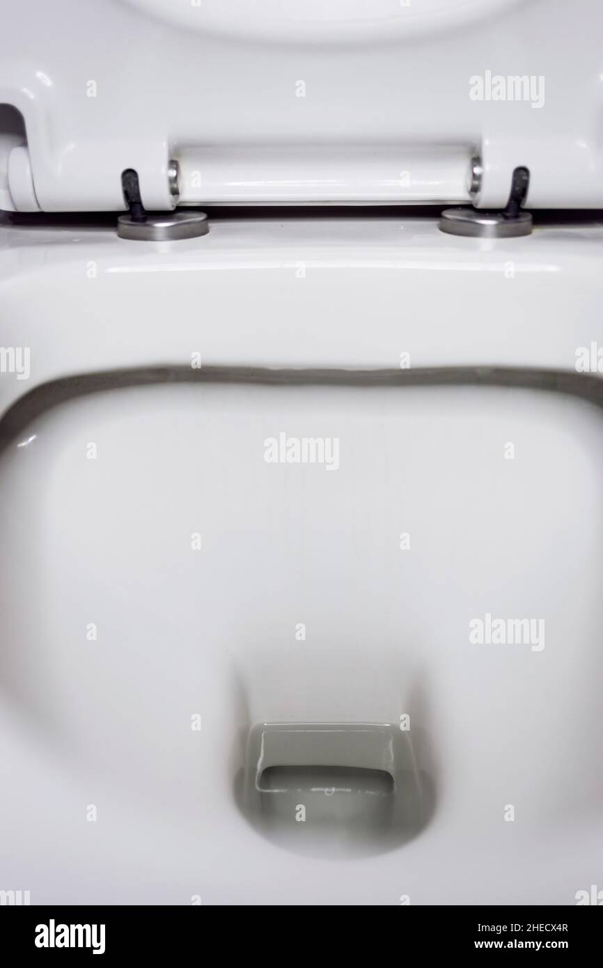 New ceramic toilet bowl indoors, top view. hygienic procedure Stock ...