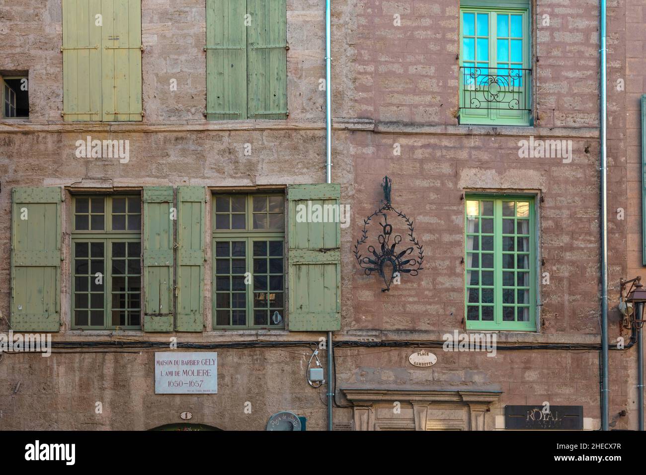 France, Herault, Pezenas, facade of an old historic building Stock Photo