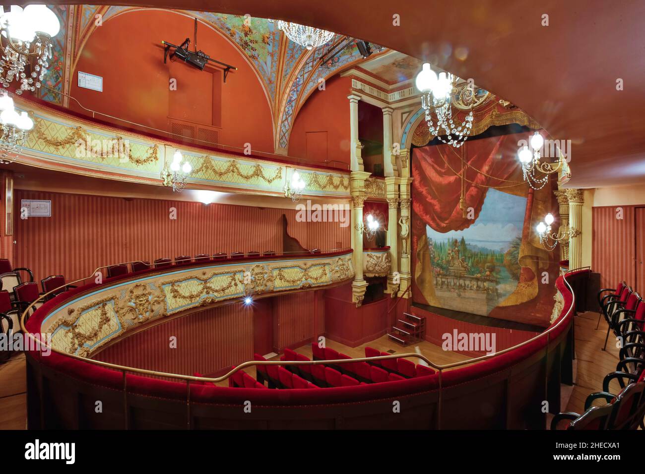 France, Herault, Pezenas, Pezenas theater, interior of an old theater Stock Photo