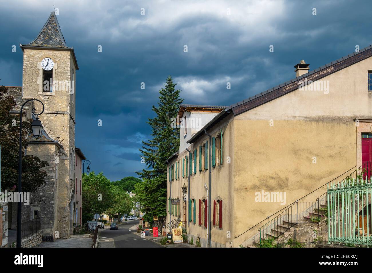 France, Lozere, Corniche des Cevennes, former Royal road from Nimes to Saint-Flour, Le Pompidou village Stock Photo