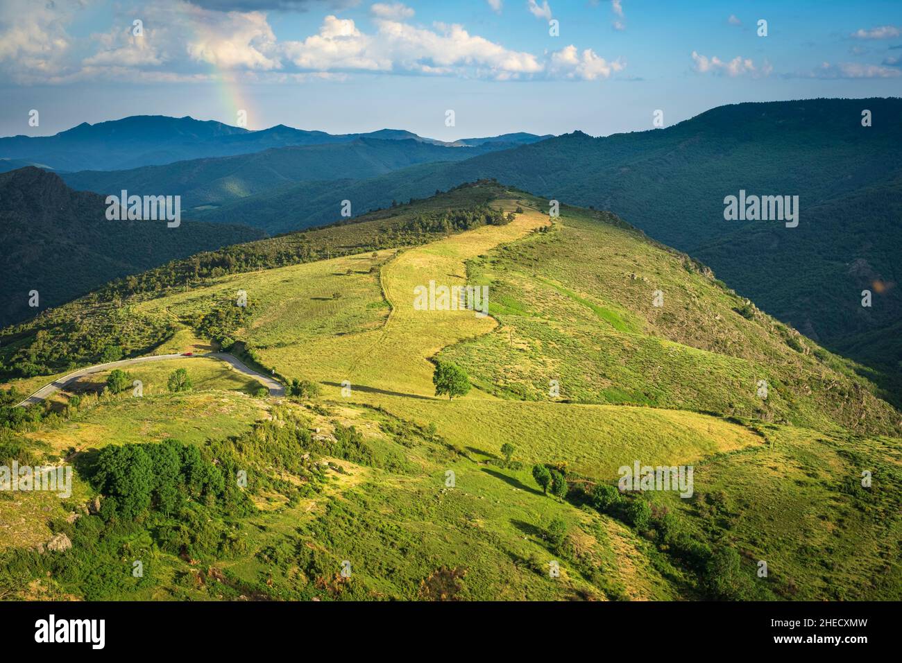 France, Lozere, Corniche des Cevennes, former Royal road from Nimes to Saint-Flour, Aultre field in the surroundings of Le Pompidou village Stock Photo