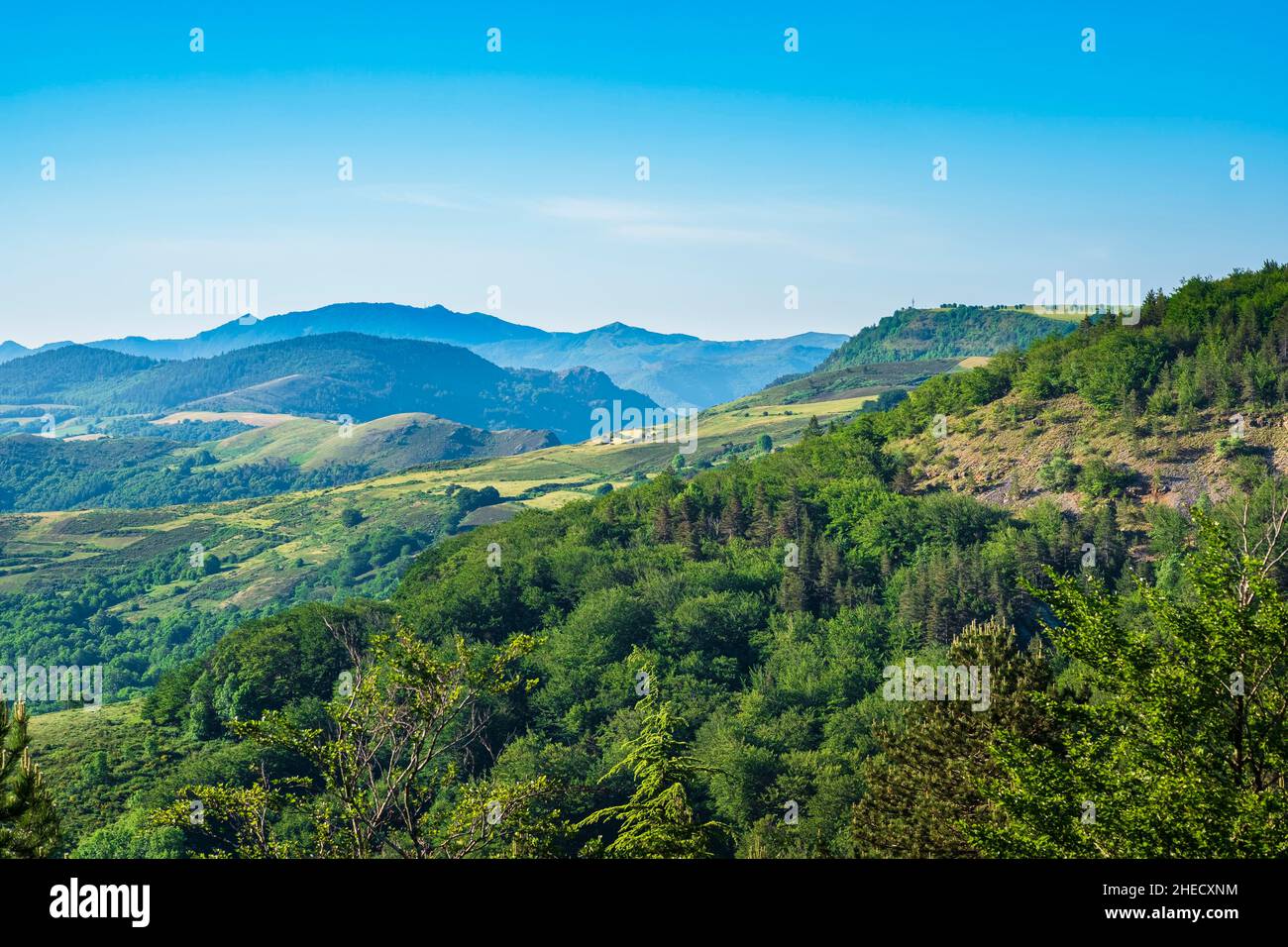 France, Lozere, Corniche des Cevennes, former Royal road from Nimes to Saint-Flour, Vebron, panorama from the Faisses pass (alt:1018m) Stock Photo