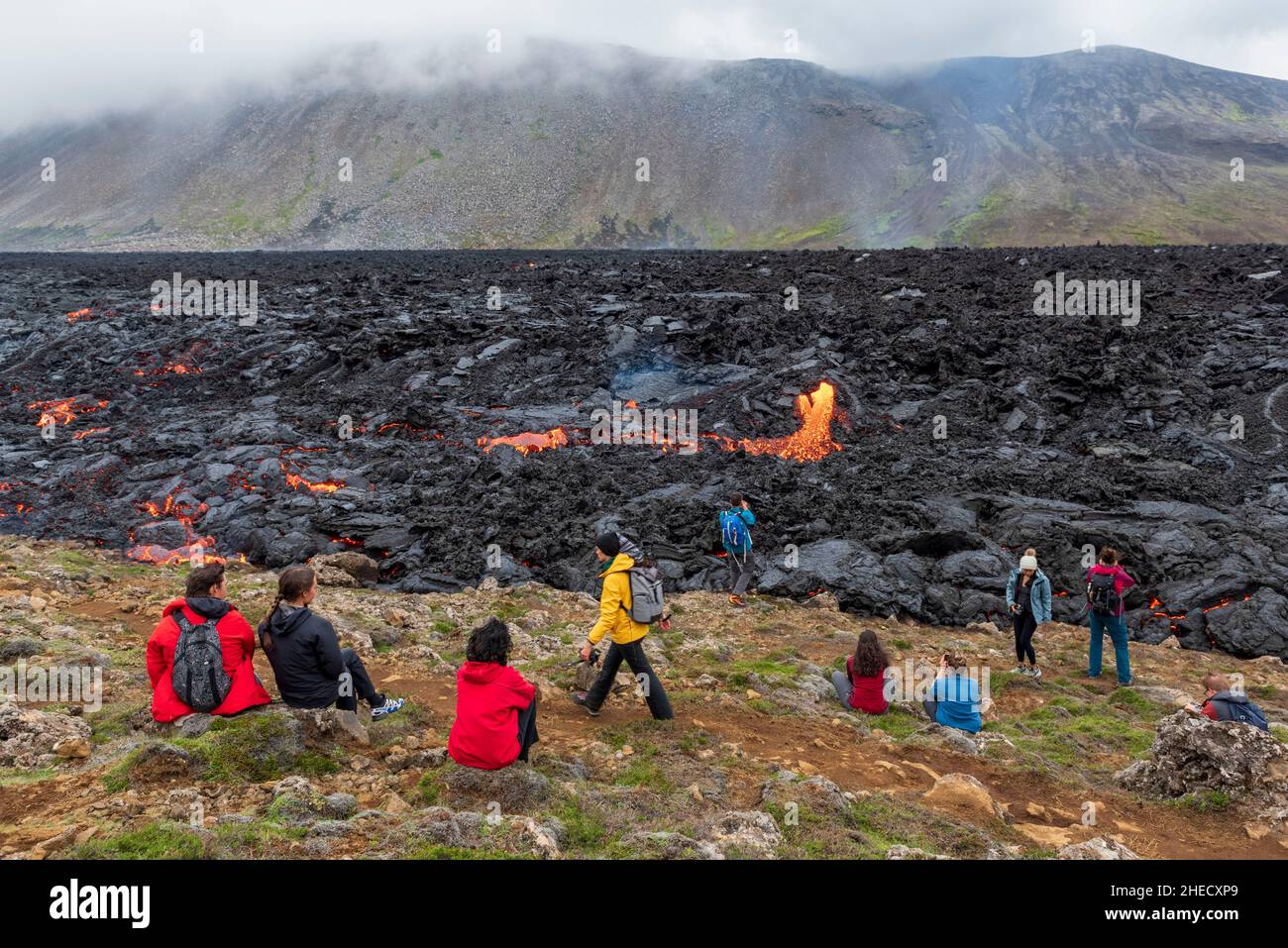 Iceland, Reykjanes Peninsula, Grindavik, Fagradalsfjall, Fagradalsfjall volcanic system, Geldingadalir, volcano, effusive volcanic eruption, lava Stock Photo