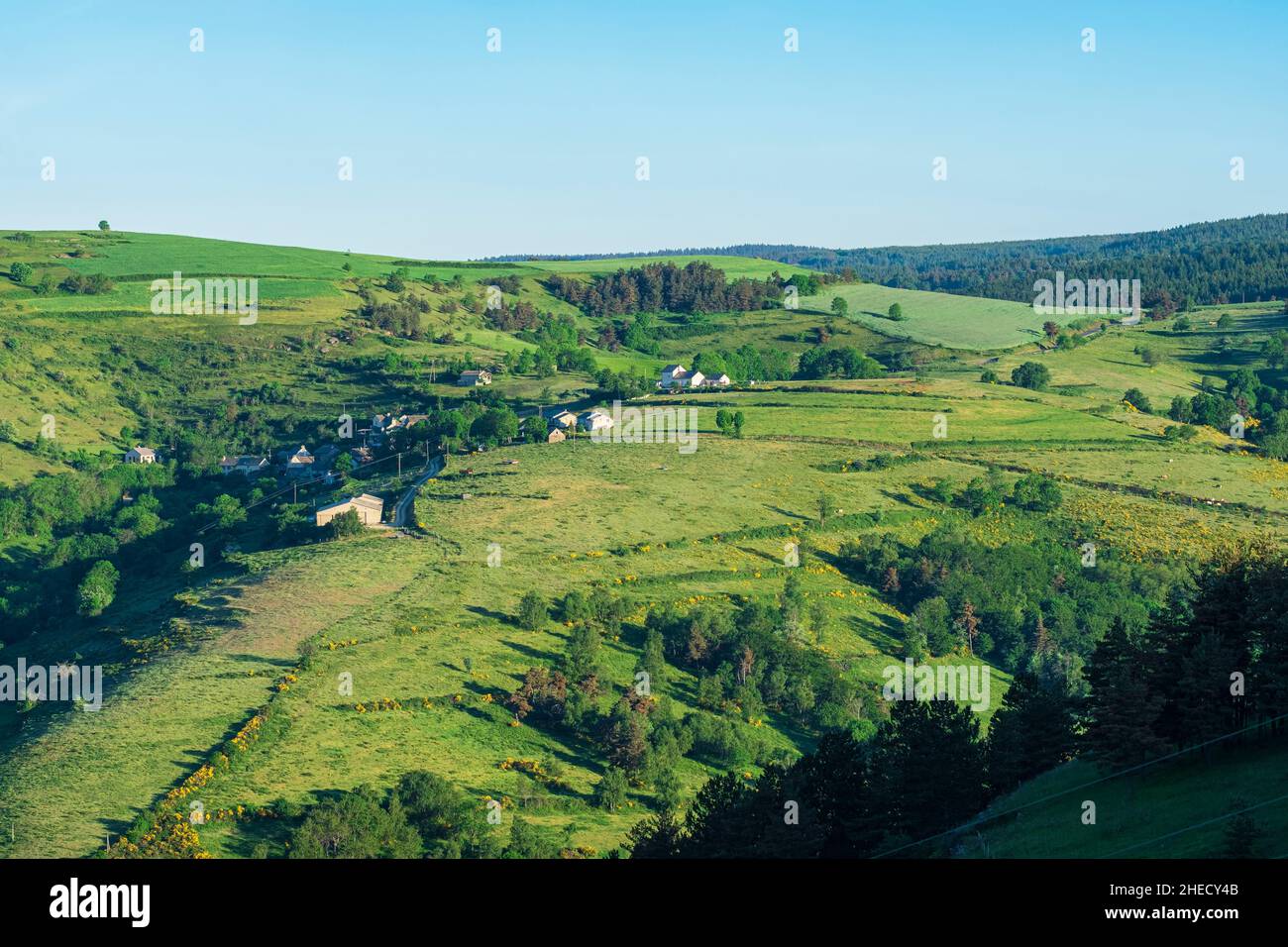 France, Lozere, surroundings of Cubieres, panorama from Bourbon pass ...