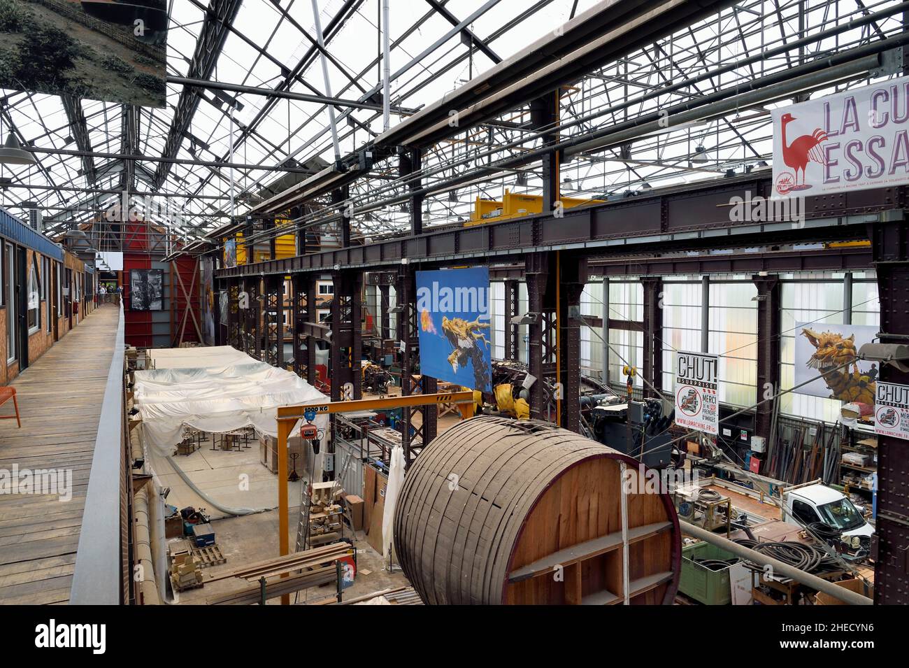 France, Loire-Atlantique, Nantes, gallery of the Machines de l'Ile in the hangars of former shipyards, an artistic project created by Fran?ois Delaroziere and Pierre Orefice, workshop of the Compagnie La Machine Stock Photo