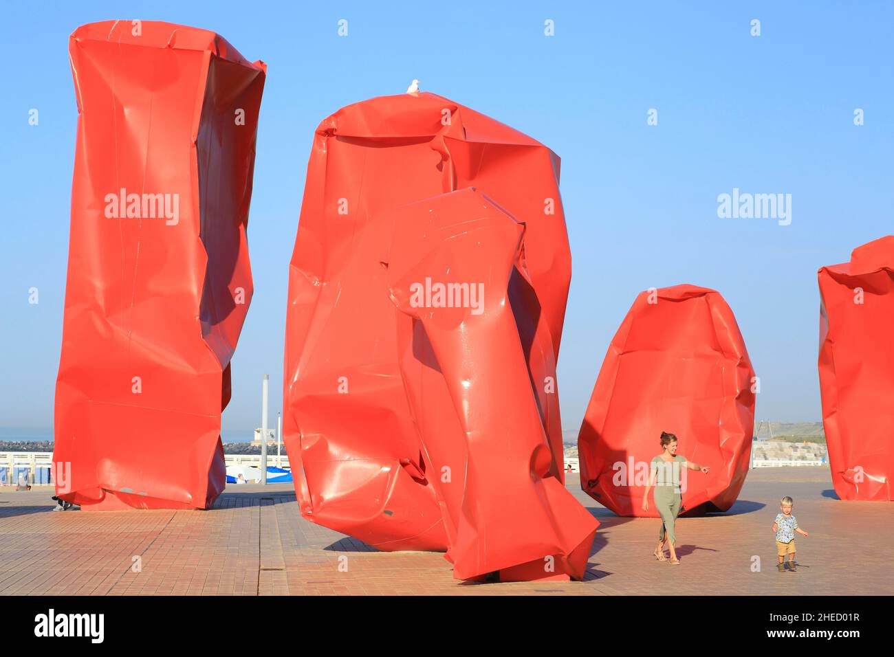 Belgium, West Flanders, Ostend, seafront, work of art entitled Rock Strangers by Belgian artist Arne Quinze installed during the Beaufort festival 2012 Stock Photo