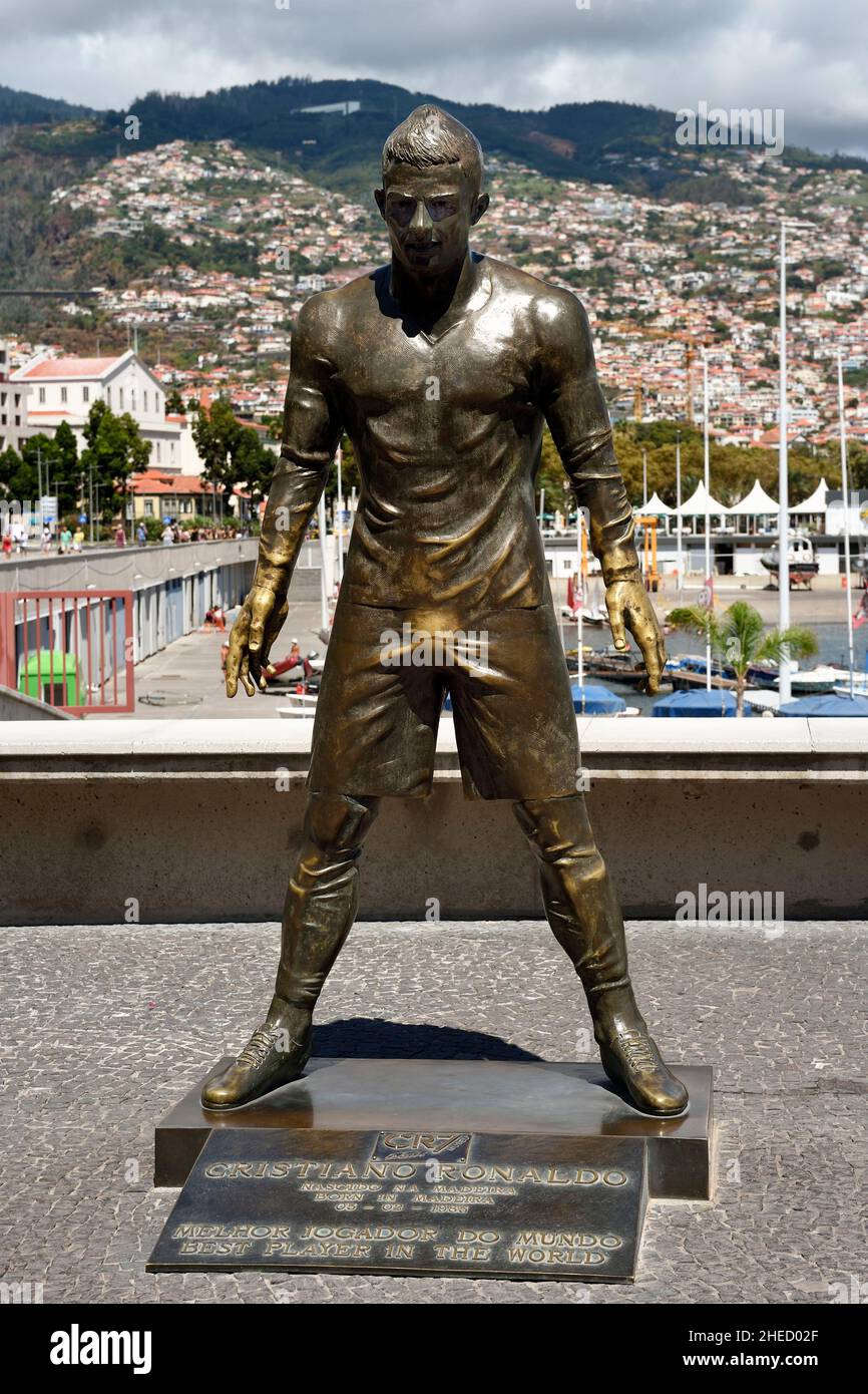 Portugal, Madeira Island, Funchal, statue of footballer Cristiano Ronaldo native of the island Stock Photo