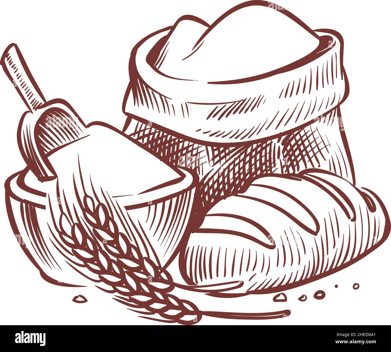 Flour sack with bread and grain. Bakery process concept Stock Vector ...