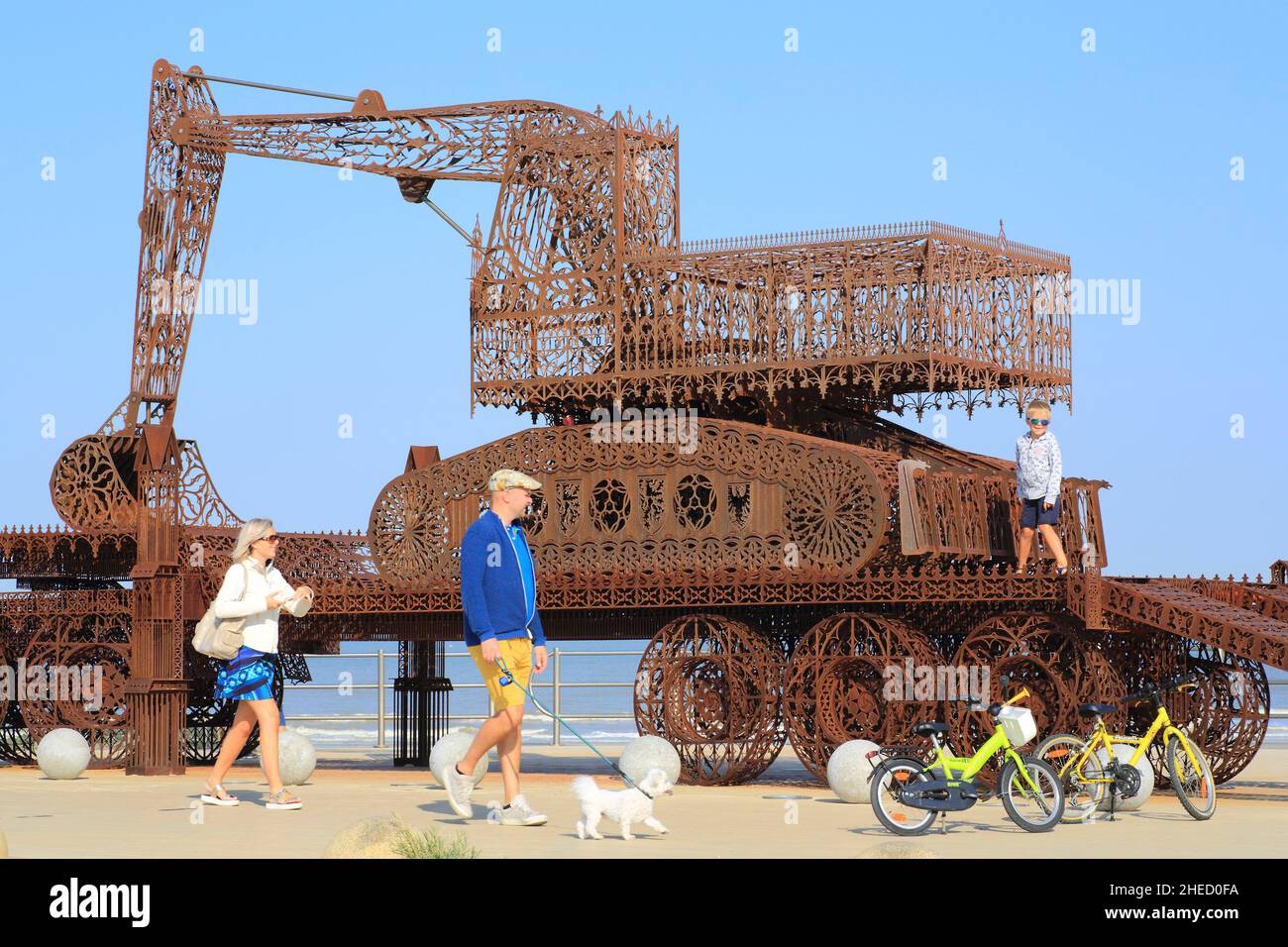Belgium, West Flanders, Middelkerke, permanent work of art Caterpillar # 5bis by Belgian artist Wim Delvoye installed during the Beaufort 2003 festival Stock Photo