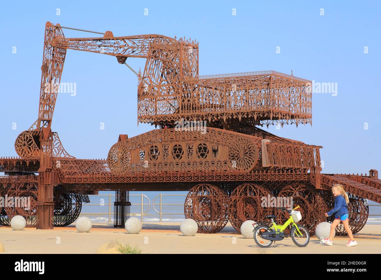 Belgium, West Flanders, Middelkerke, permanent work of art Caterpillar # 5bis by Belgian artist Wim Delvoye installed during the Beaufort 2003 festival Stock Photo