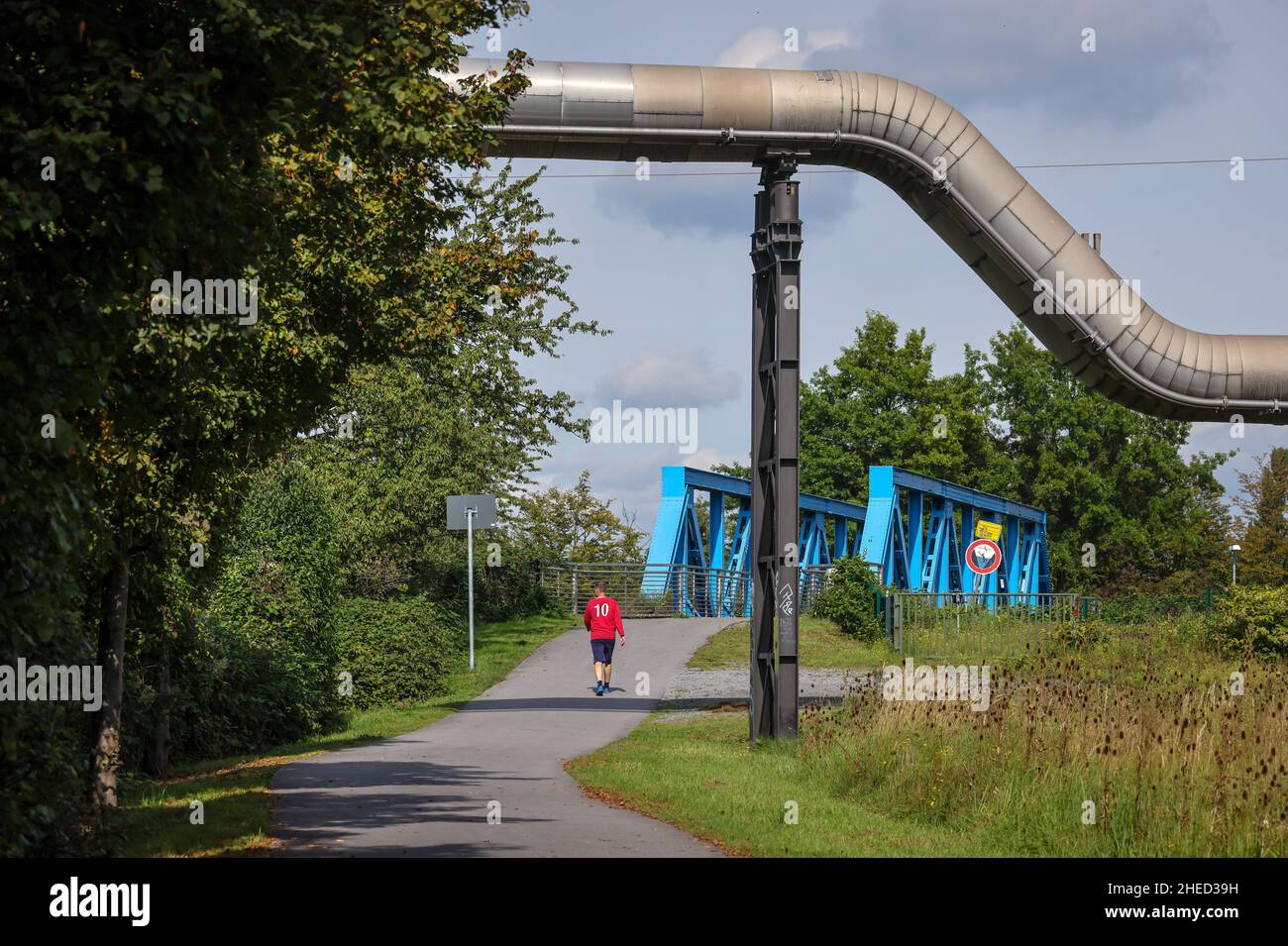 Essen, North Rhine-Westphalia, Germany - District heating pipelines along the Emscher. District heating is the term used to describe heat that is gene Stock Photo
