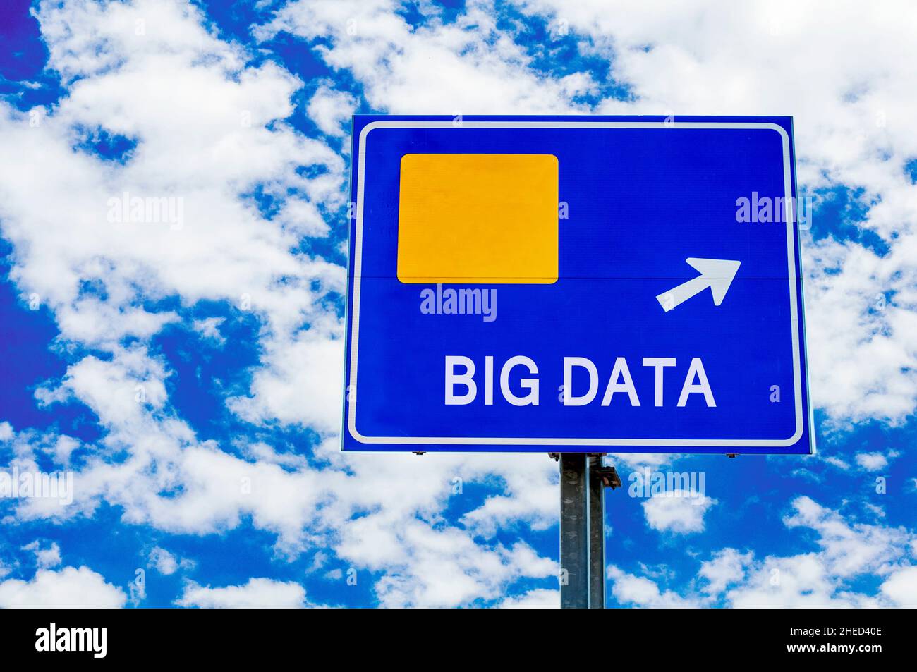 Big Data Just Ahead Blue Road Sign Over Dramatic Cloudy Sky Stock Photo