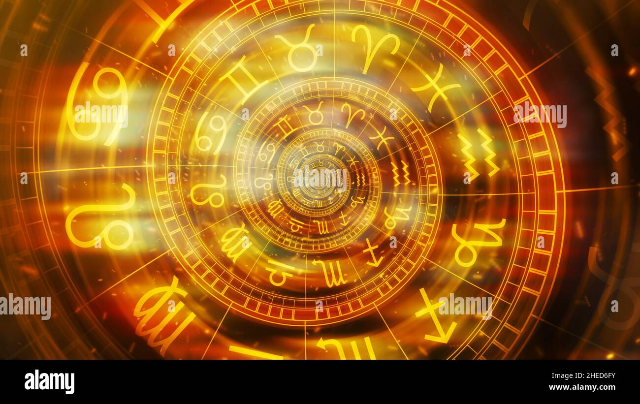 Zodiac astrology signs for horoscope, infinite zoom and effect Stock