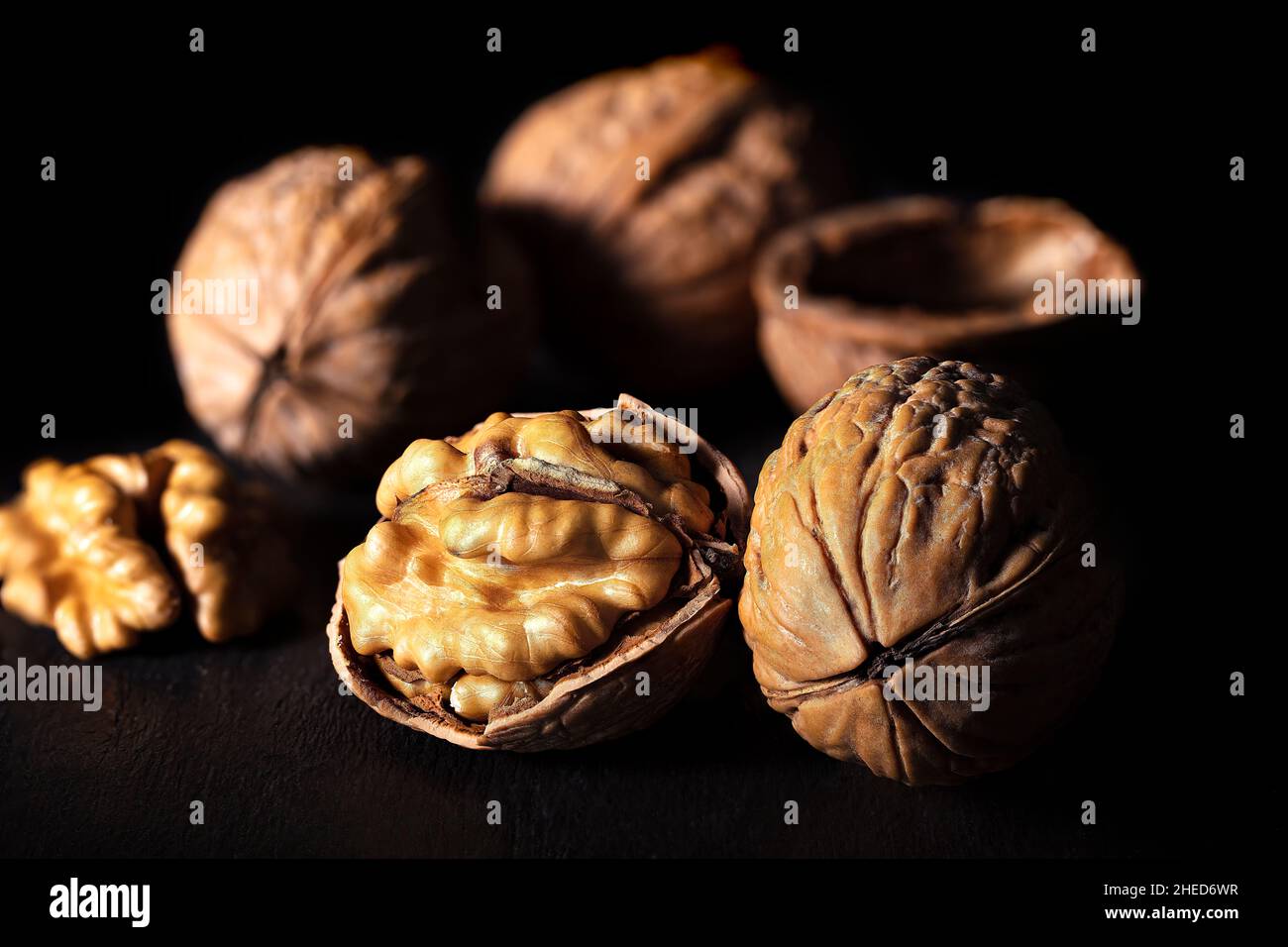 Walnuts on dark background Stock Photo