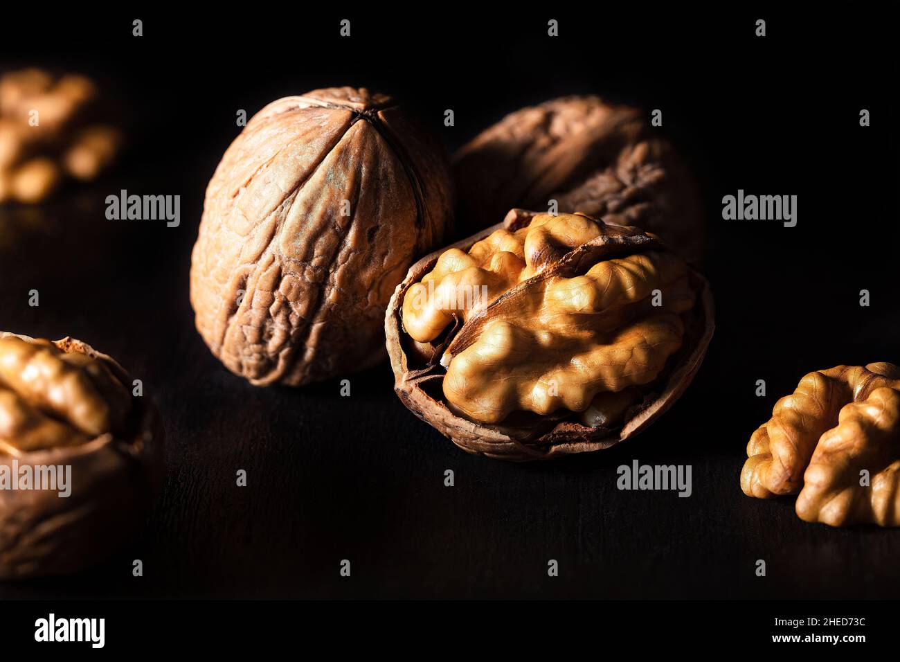 Walnuts on dark background Stock Photo