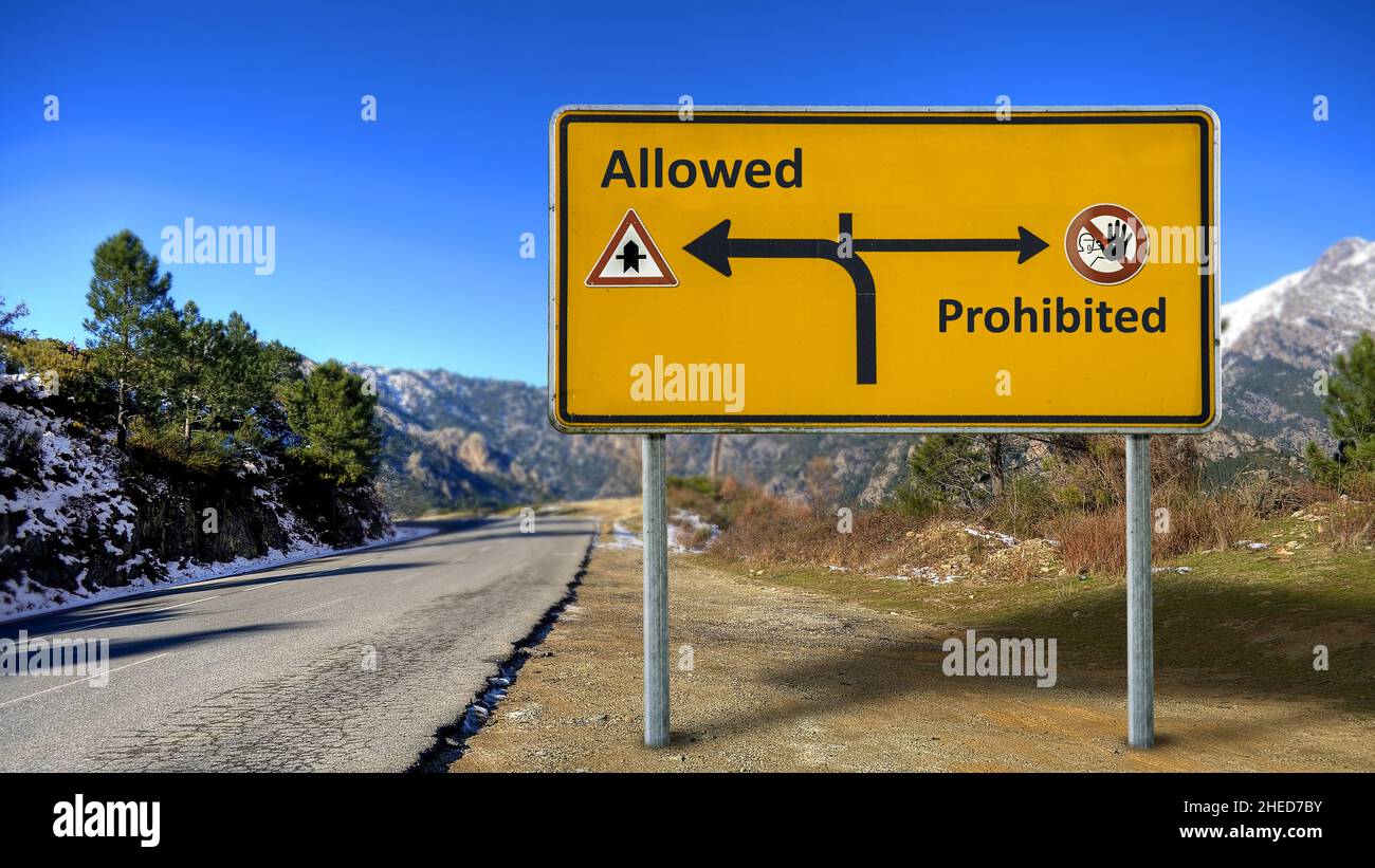 Street Sign the Direction Way to Allowed versus Prohibited Stock Photo ...