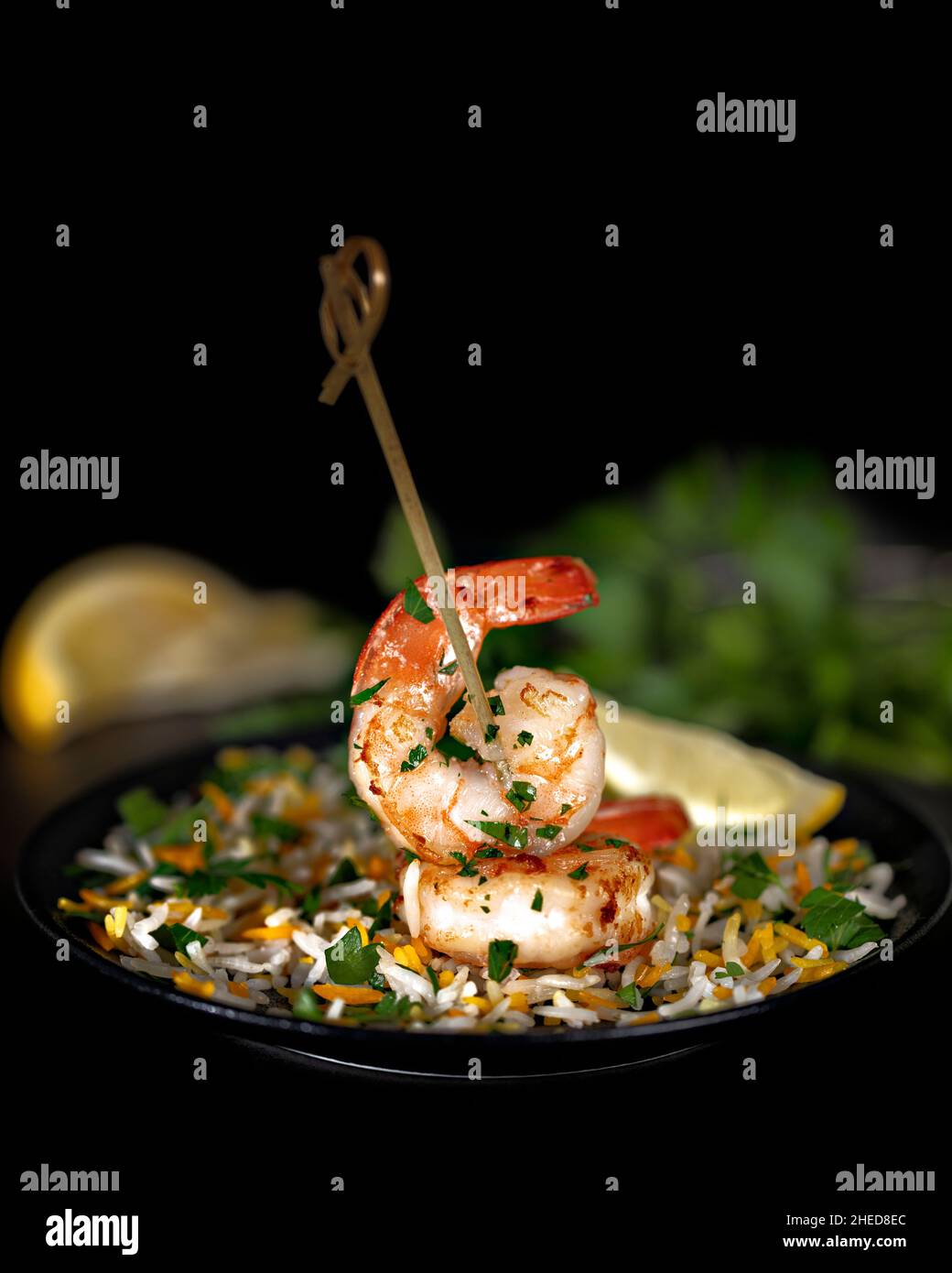 Shrimp with rice and vegetables Stock Photo - Alamy