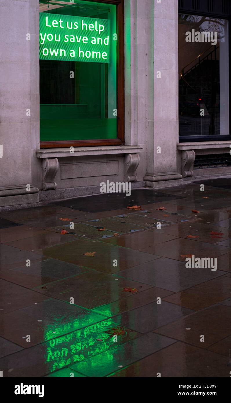 London, December 27th 2021: Mortgage advertising sign on a bank branch window Stock Photo