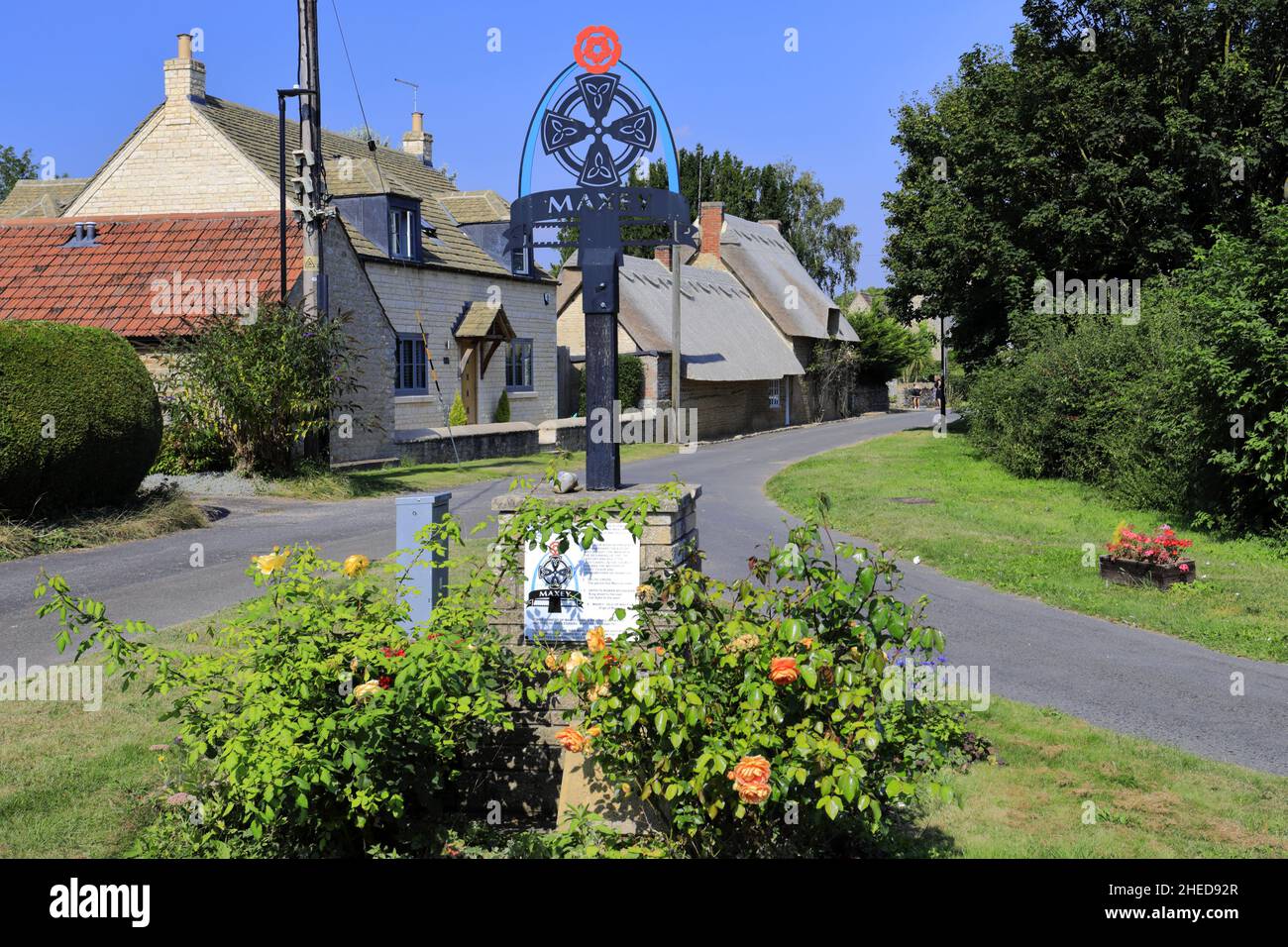 Maxey England Maxey village green and sign; Peterborough; Cambridgeshire; England; UK ...