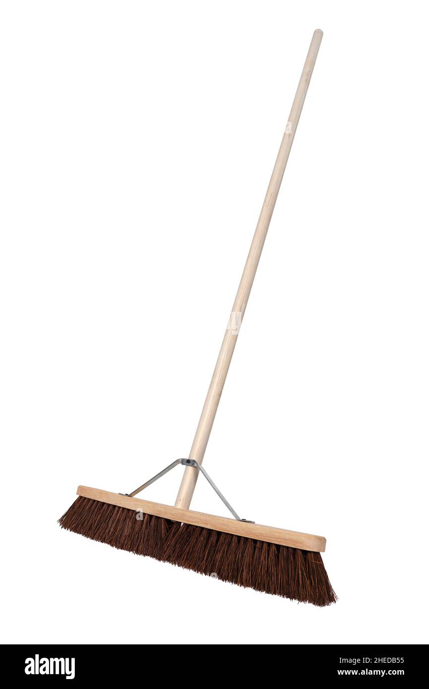 Side view of a yard broom on white background Stock Photo