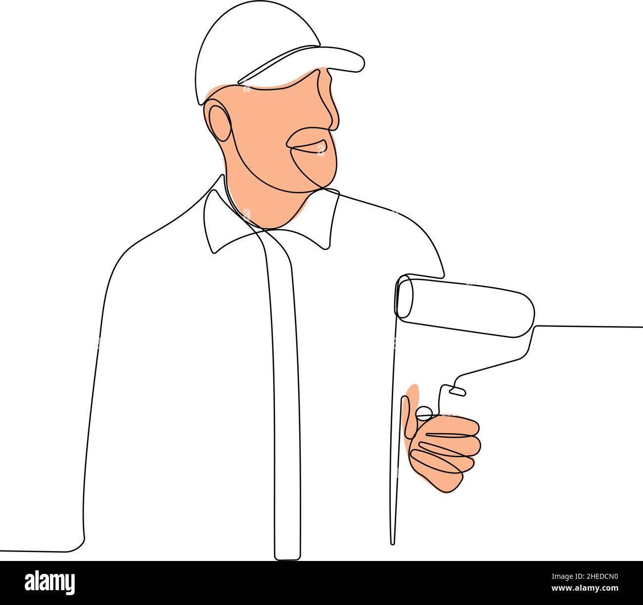 Painter wearing gloves painting wall using roller Stock Vector Image