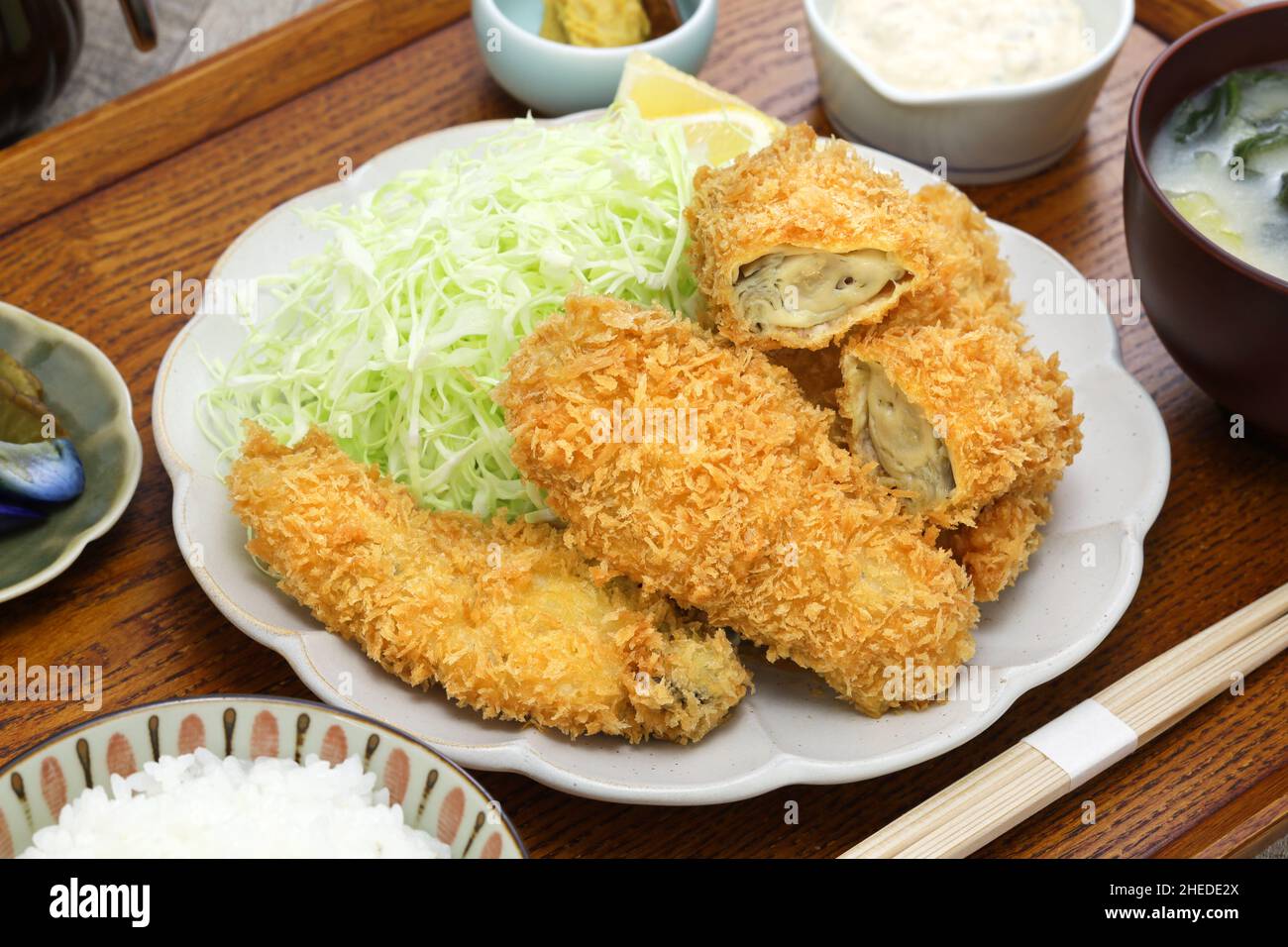 kaki fry ( deep fried breaded oysters ), japanese cuisine Stock Photo