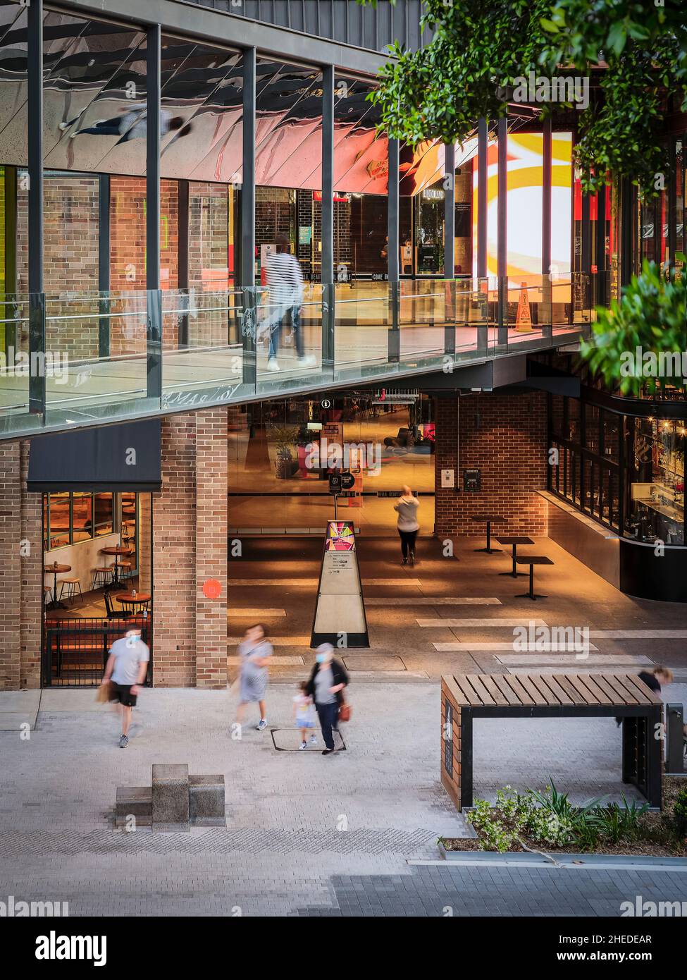 Pedestrian bridge link between shopping centre and car park. Marrickville Metro, Sydney