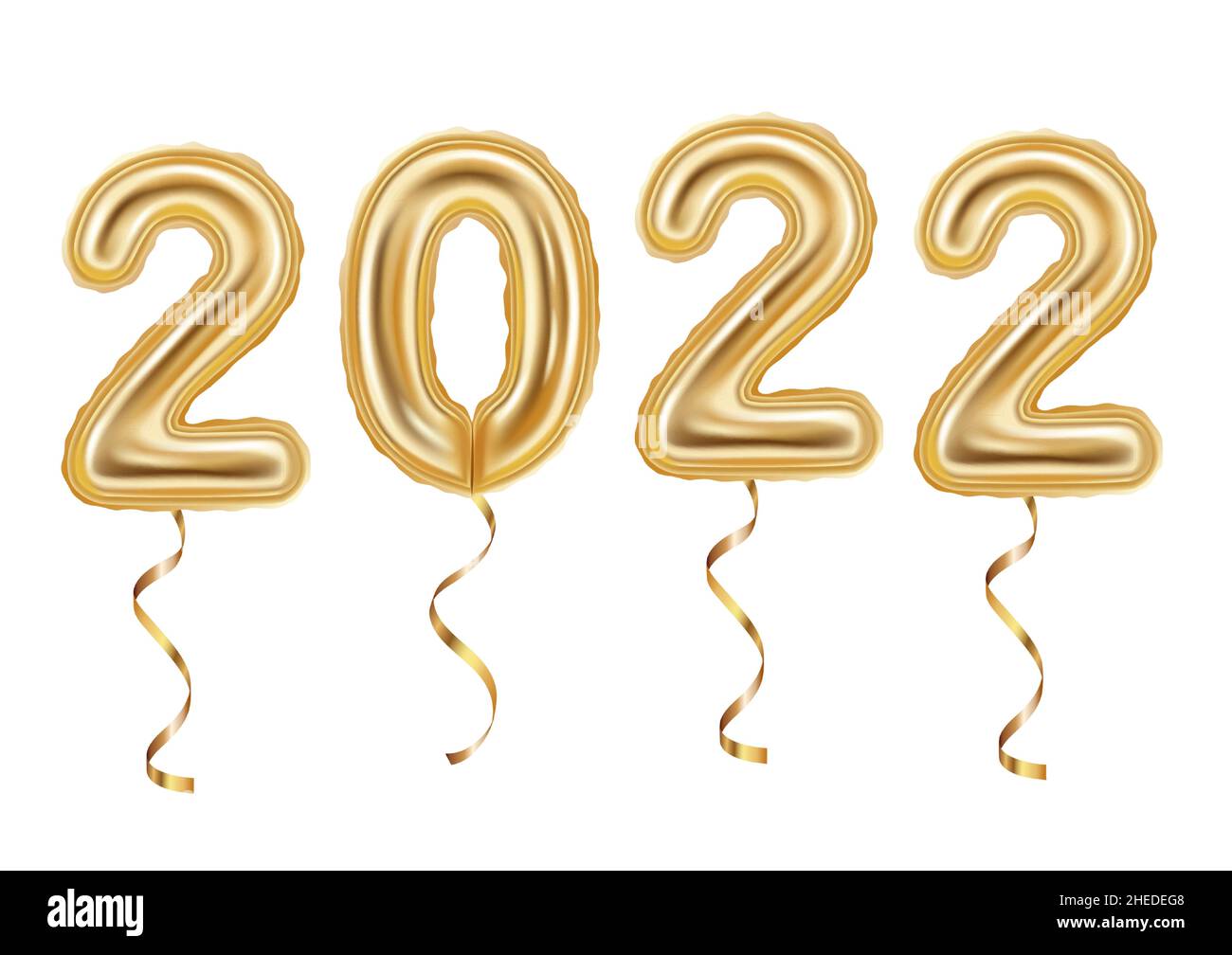 Realistic golden balloons decoration 2022 happy new year, vector Stock Vector