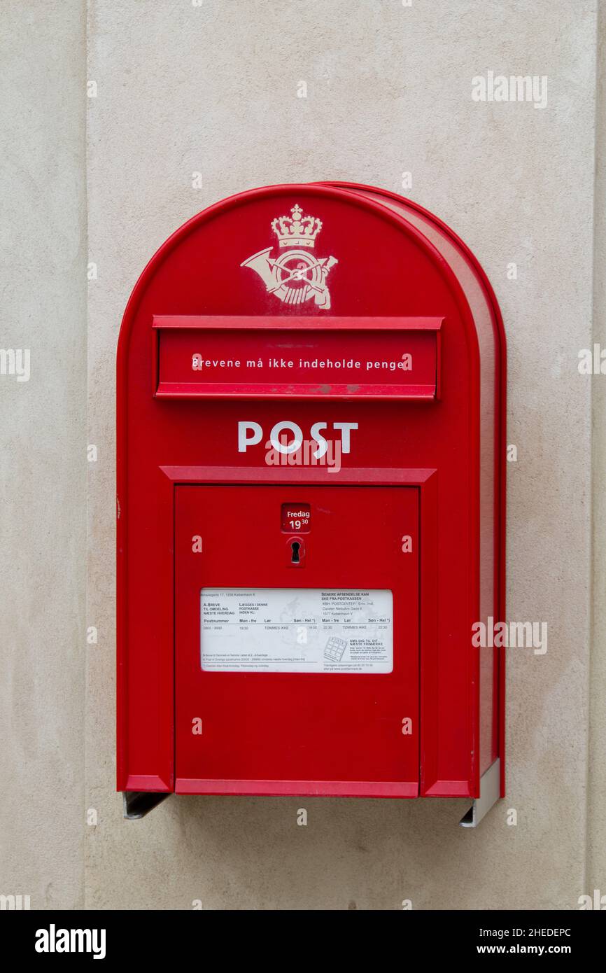 Danish post box in Copenhagen. Post Nord Stock Photo