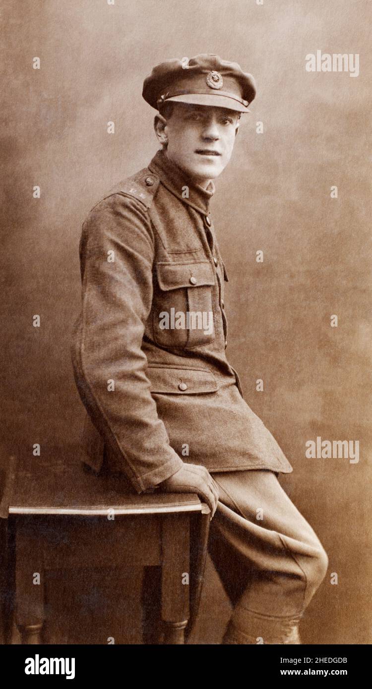 First World War era portrait of a British soldier, a Sapper in the Royal Engineers, Stock Photo