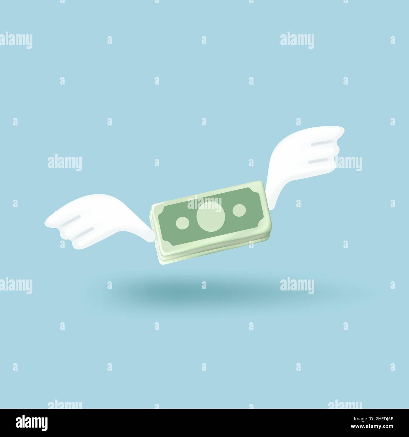 Money with wings vector 3d Cash with wings, money Flying. Stock Vector