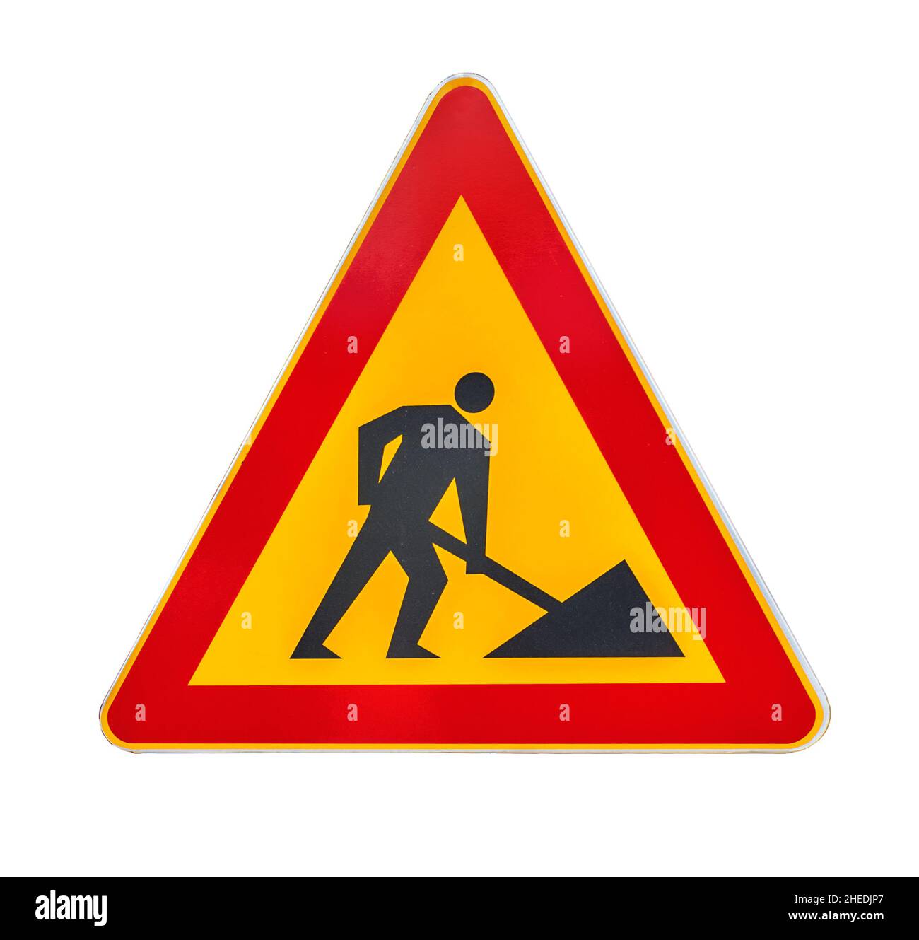 Red and yellow under construction road sign Stock Photo