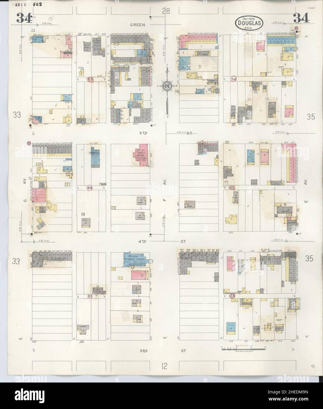 Sanborn Fire Insurance Map from Douglas, Cochise County, Arizona. Stock Photo