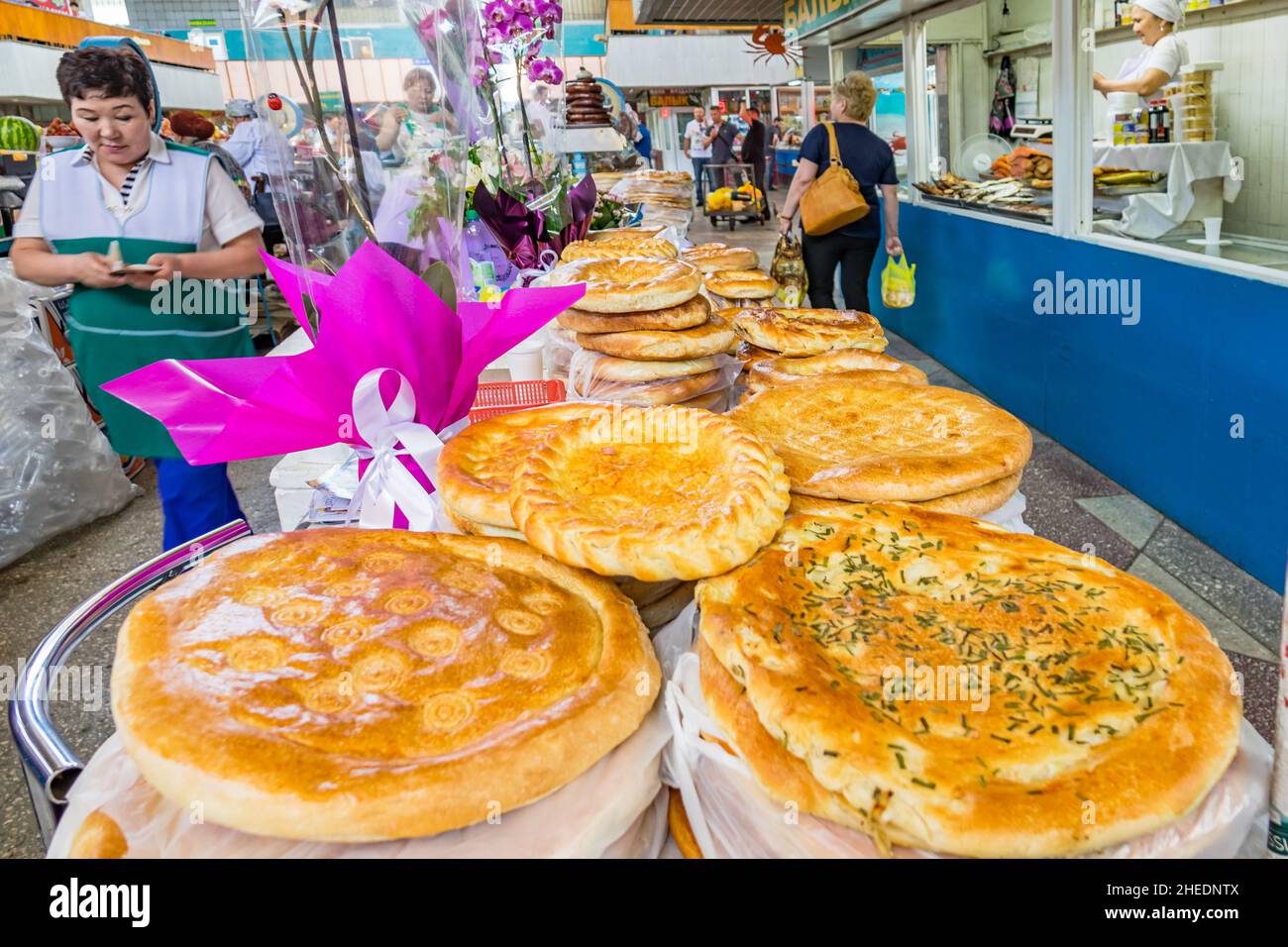 Flatbreads in the Almaty Central Market (Zeleny Bazar) in Almaty Kazakhstan Stock Photo