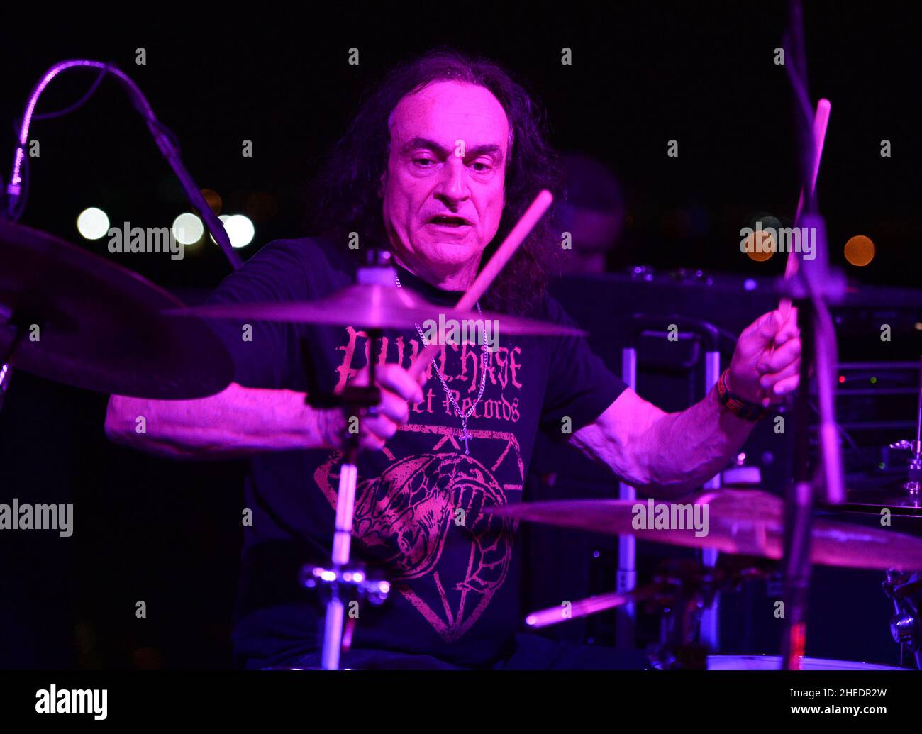 Hollywood FL, USA. 09th Jan, 2022. Vinny Appice of Black Sabbath performs during the Rock 'N' Roll Fantasy Camp band jam held held at the Seminole Hard Rock Hotel & Casino on January 9, 2022 in Hollywood, Florida. Credit: Mpi04/Media Punch/Alamy Live News Stock Photo
