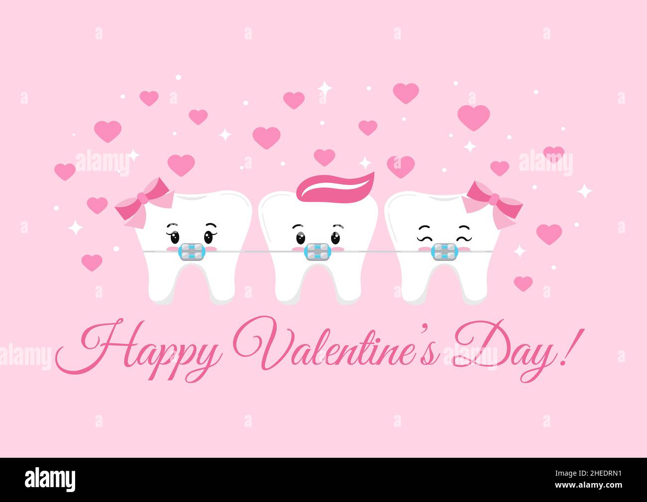 Teeth in braces with hearts and sparkles vector illustration Stock ...