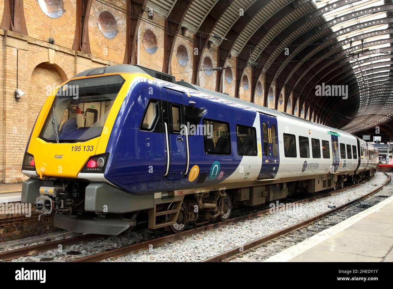 Northern Class 195 CAF-built 'Civity' diesel multiple unit no. 195133 at York station, UK. Stock Photo