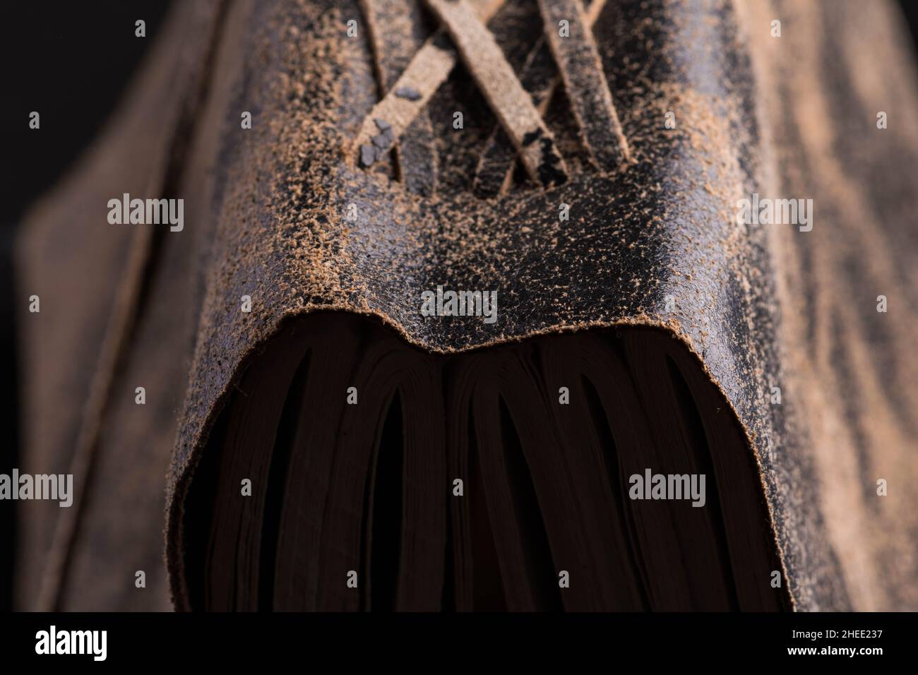 Leather bound diary from above Stock Photo