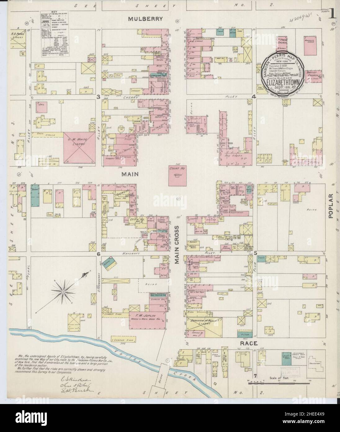 Sanborn Fire Insurance Map from Elizabethtown, Hardin County, Kentucky. Stock Photo